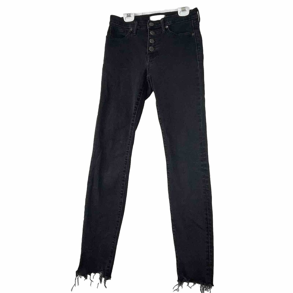 Madewell 9” High Rise Skinny Jeans Black Size 25 Button Fly Raw Frayed Hem